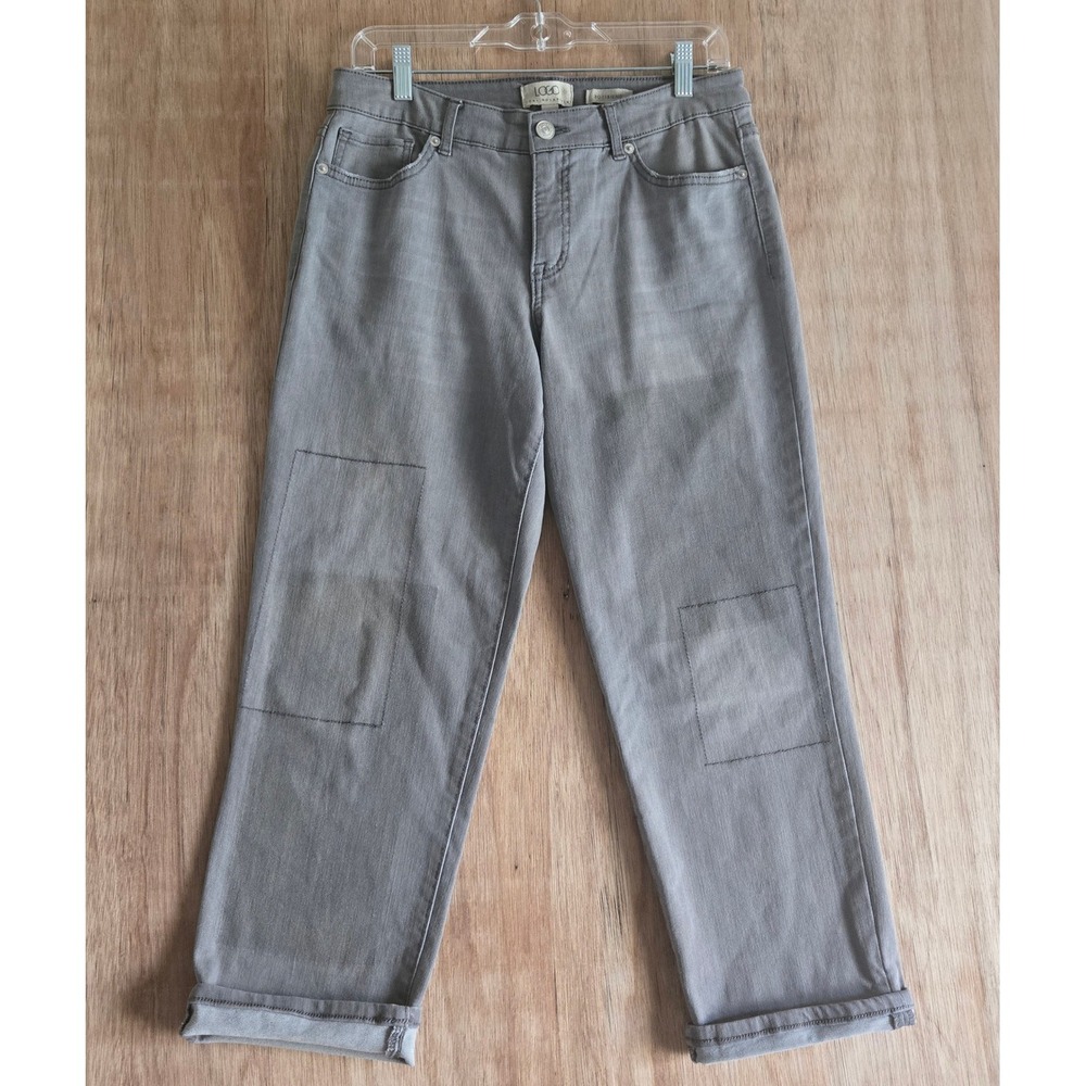 LOGO Paris Gold Boyfriend Jeans Women's 8P Gray Patched Knee Stretch Denim